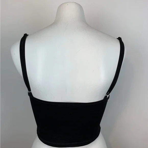 SHEIN Black V-Neck Ruched Lace-Up Crop Top- S - Picture 5 of 11